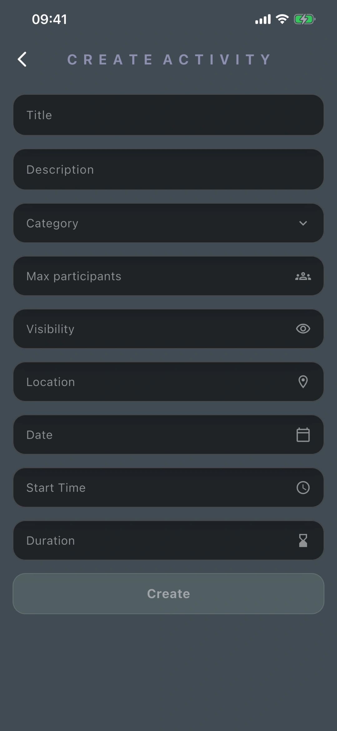 Amivi create activity screen